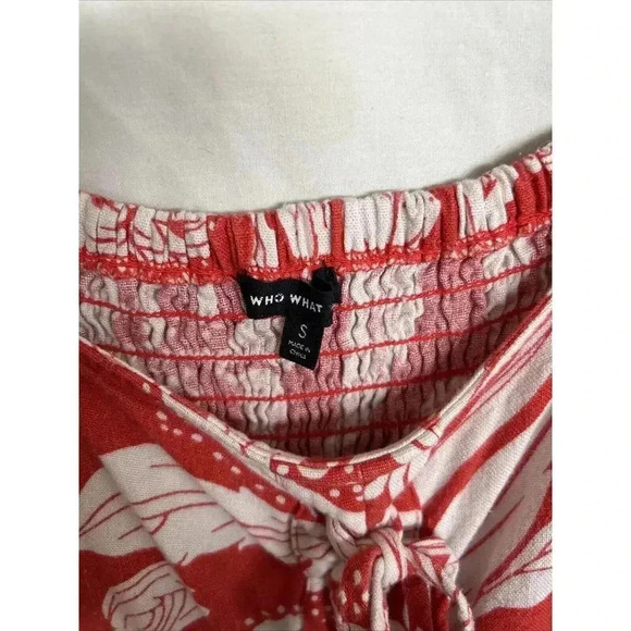 Red Floral Linen Blend Lace Up Dress Flower Maxi Pockets Who What Wear Size S - Picture 6 of 13